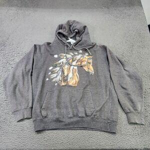 ESV Surf Co Hoodie Mens Medium Gray Horse Graphic Pullover Fleece Sweatshirt